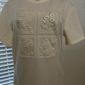 Men's Cream Embroidered T-Shirt
